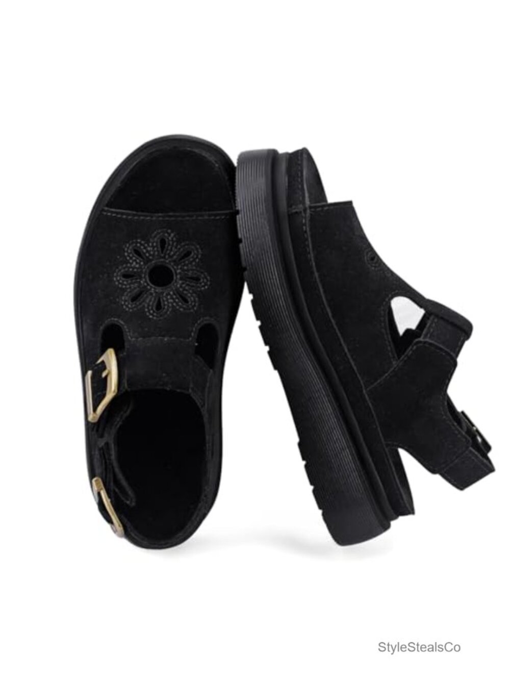 Platform Fisherman Sandals Chunky Suede Flower Cutout Buckle